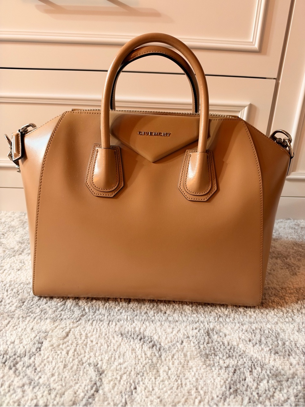Givenchy Structured Satchel in Camel-Tan Leather